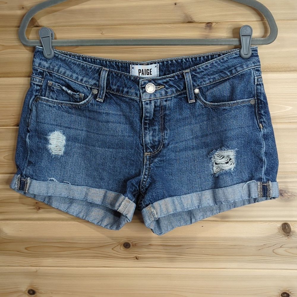 PAIGE Womens Shorts 27Blue Jimmy Jimmy Cuffed Jean Shorts 3" Inseam